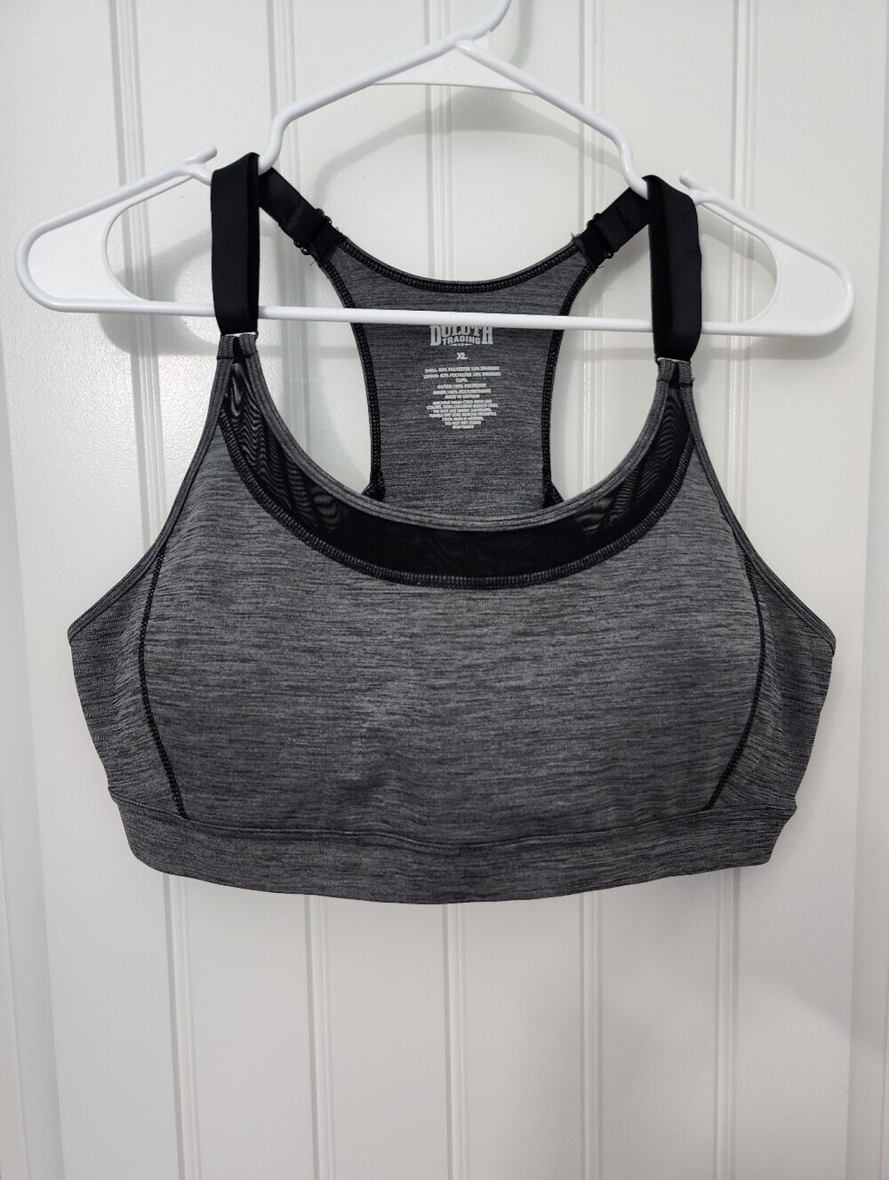 Duluth Trading Co Heather Gray Sports Bra with Black Trim, Size XL